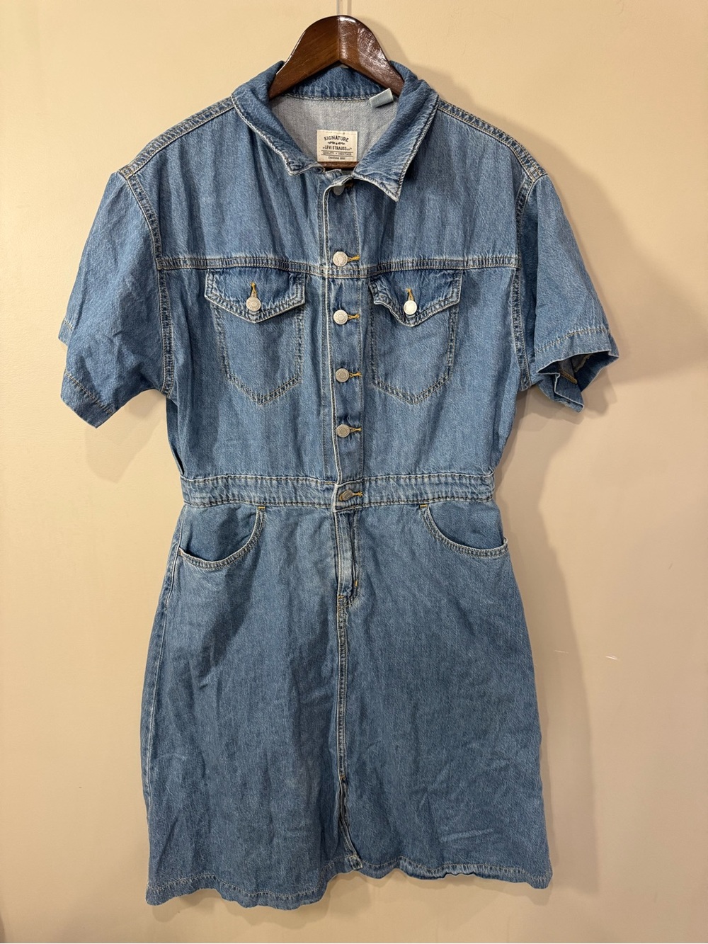 Levi Strauss Signature Women’s Denim Shirt Dress Short Sleeve Size M - Picture 2 of 10